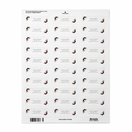 Bourgogne Flowers, Navy Flowers, Vrijgezellenfeest Etiket (Full Sheet)