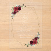Bourgogne Flowers, Red Flowers, Baby shower Acryl Uitnodigingen (Voorkant)