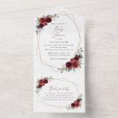 Bourgogne Flowers, Red Flowers, Baby shower All In One Uitnodiging (Binnen)