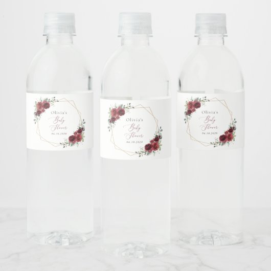 Bourgogne Flowers, Red Flowers, Baby shower Waterfles Etiket (Flessen)