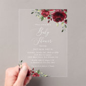 Bourgogne Flowers, Red Flowers, Boho, Baby shower Acryl Uitnodigingen (Insitu (Draagbaar))