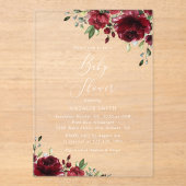 Bourgogne Flowers, Red Flowers, Boho, Baby shower Acryl Uitnodigingen (Voorkant)