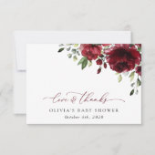 Bourgogne Flowers, Red Flowers, Boho, Baby shower Bedankkaart (Voorkant)