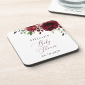 Bourgogne Flowers, Red Flowers, Boho, Baby shower Bier Onderzetter (Linkerzijde)