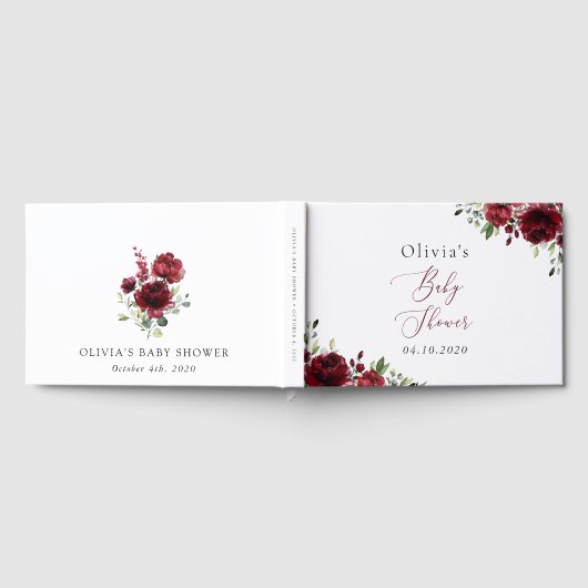 Bourgogne Flowers, Red Flowers, Boho, Baby shower Gastenboek (Volledig)
