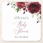 Bourgogne Flowers, Red Flowers, Boho, Baby shower Kartonnen Onderzetters (Voorkant)