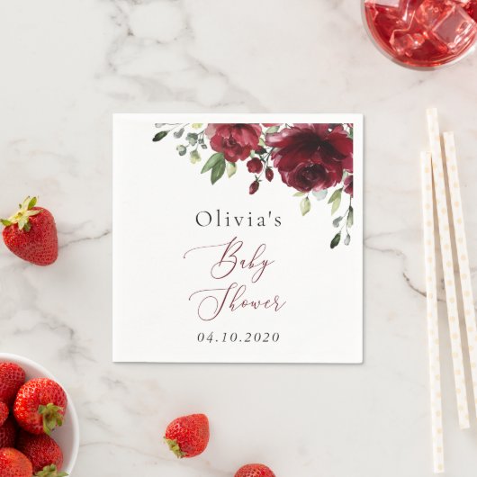 Bourgogne Flowers, Red Flowers, Boho, Baby shower Servet (Insitu)