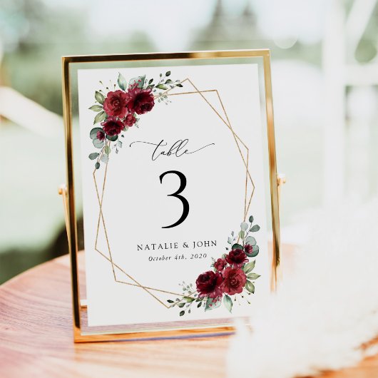 Bourgogne Flowers, Red Flowers, Boho, tabelnummers Kaart