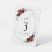 Bourgogne Flowers, Red Flowers, Boho, tabelnummers Reclamebord Met Voetstuk (Voorkant)