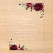 Bourgogne Flowers, Red Flowers, Boho, Vrijgezellen Acryl Uitnodigingen (Voorkant)