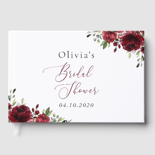 Bourgogne Flowers, Red Flowers, Boho, Vrijgezellen Gastenboek (Voorkant)