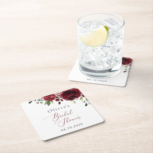 Bourgogne Flowers, Red Flowers, Boho, Vrijgezellen Kartonnen Onderzetters (Insitu)