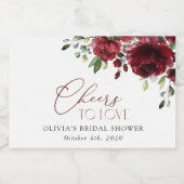 Bourgogne Flowers, Red Flowers, Boho, Vrijgezellen Sparkling Wijnetiket (Enkel label)