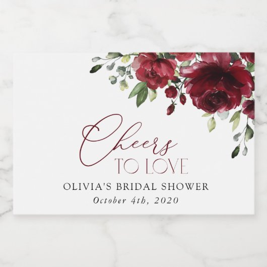 Bourgogne Flowers, Red Flowers, Boho, Vrijgezellen Sparkling Wijnetiket (Enkel label)