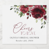 Bourgogne Flowers, Red Flowers, Boho, Vrijgezellen Sparkling Wijnetiket (Enkel label)