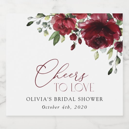 Bourgogne Flowers, Red Flowers, Boho, Vrijgezellen Sparkling Wijnetiket (Enkel label)