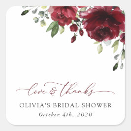 Bourgogne Flowers, Red Flowers, Boho, Vrijgezellen Vierkante Sticker