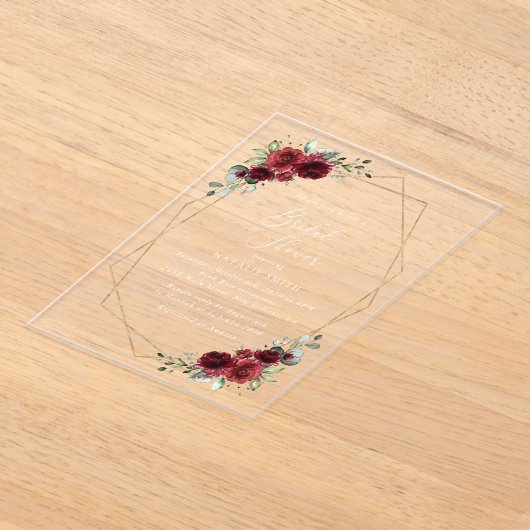 Bourgogne Flowers, Red Flowers, Vrijgezellenfeest Acryl Uitnodigingen (Laagn)