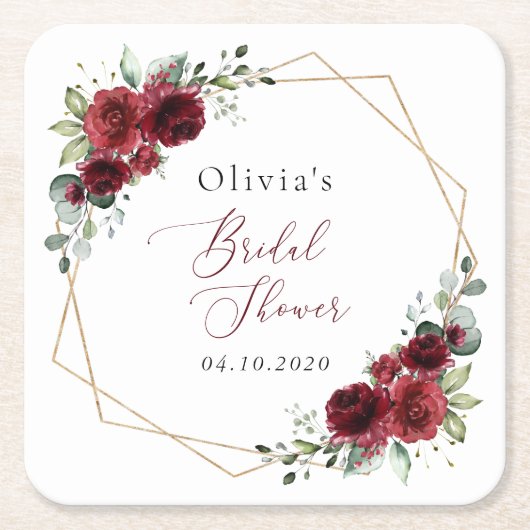Bourgogne Flowers, Red Flowers, Vrijgezellenfeest Kartonnen Onderzetters (Voorkant)