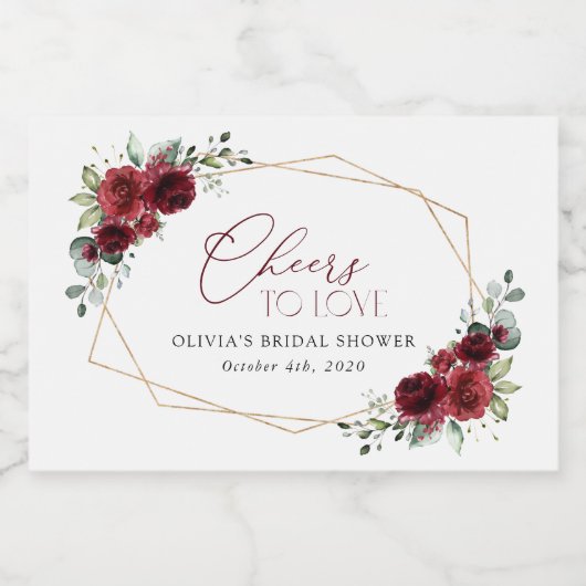 Bourgogne Flowers, Red Flowers, Vrijgezellenfeest Sparkling Wijnetiket (Enkel label)