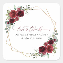 Bourgogne Flowers, Red Flowers, Vrijgezellenfeest Vierkante Sticker