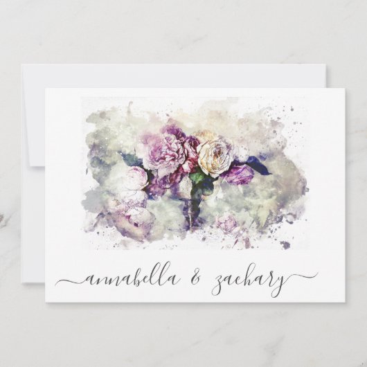 *~* Bourgogne Flowers RSVP QR AR26 Floral WEDDING Kaart (Voorkant)