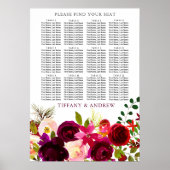 Bourgogne Flowers Wedding Seating Chart 12 Table Poster (Voorkant)