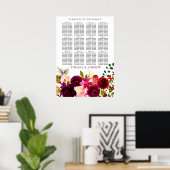Bourgogne Flowers Wedding Seating Chart 12 Table Poster (Thuiskantoor)