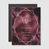 Bourgogne Folie Bloemen Zilveren Huwelijk Save the Magnetische Uitnodiging (Voorkant / Achterkant)