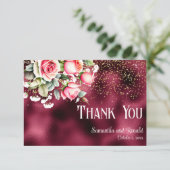 Bourgogne Folie Gouden Glitter Bruiloft Dank u Kaa Kaart (Staand voorkant)