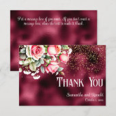 Bourgogne Folie Gouden Glitter Bruiloft Dank u Kaa Kaart (Voorkant / Achterkant)