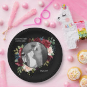 Bourgogne foto Bloemen Elegante bruiloft Papieren Bordje (Feest)