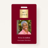 Bourgogne foto naam QR code business logo Badge (Voorkant)