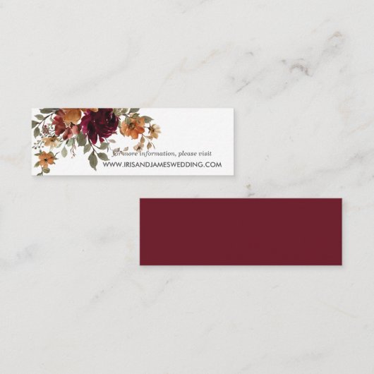 Bourgogne gebrande Sinaasappel Bloemen Bruiloftswe Mini Visitekaartje (Voorkant / Achterkant)