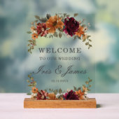 Bourgogne gebrande Sinaasappel Rust Bloemen Huweli Acryl Bord (Neutraal)