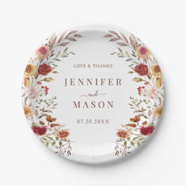 Bourgogne Gedroogde Bloemkrans Herfst Bruiloft in Papieren Bordje