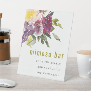 Bourgogne Geel Botanische Bloemen Mimosa Bar Reclamebord Met Voetstuk