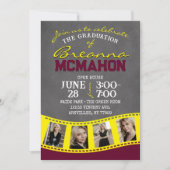 Bourgogne & geel krijtbord Filmstrip Afstuderen Kaart (Voorkant)