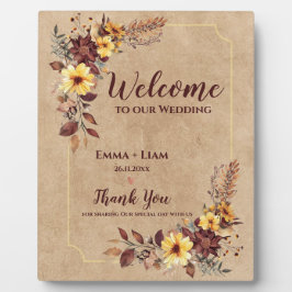 Bourgogne gele bloem Welkom op onze bruiloft Fotoplaat