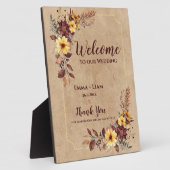 Bourgogne gele bloem Welkom op onze bruiloft Fotoplaat (Zijkant)