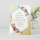 Bourgogne Geometrische Bloemen Waterverf bruiloft Kaart (Staand voorkant)