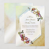 Bourgogne Geometrische Bloemen Waterverf bruiloft Kaart (Voorkant / Achterkant)