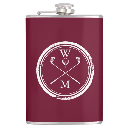 Bourgogne gepersonaliseerd monogram golf heupfles (Voorkant)