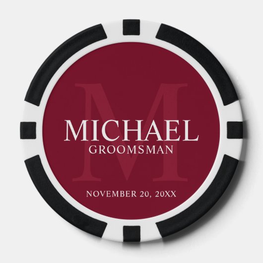 Bourgogne Gepersonaliseerde Groomsmen's name&monog Poker Chips (Voorkant)