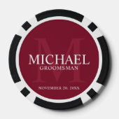 Bourgogne Gepersonaliseerde Groomsmen's name&monog Poker Chips (Achterkant)
