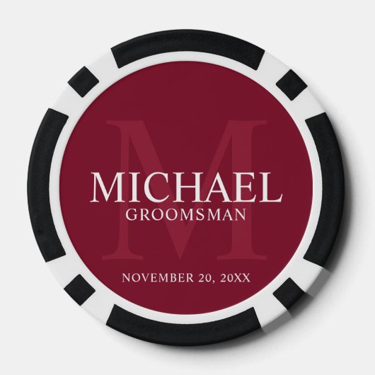 Bourgogne Gepersonaliseerde Groomsmen's name&monog Poker Chips (Achterkant)
