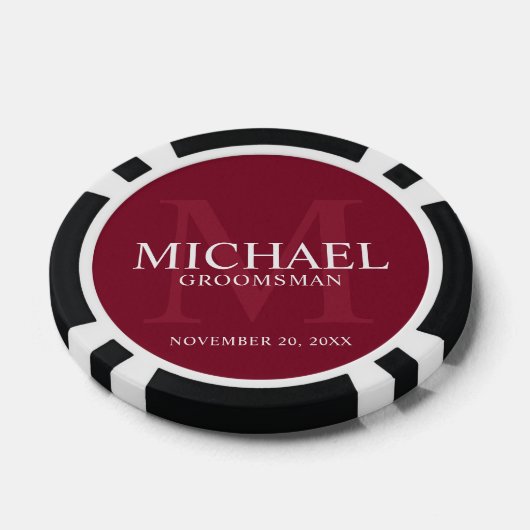 Bourgogne Gepersonaliseerde Groomsmen's name&monog Poker Chips (Enkel)