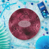 Bourgogne Glam Folie Glitter Damask Bruiloft Papieren Bordje (Feest)