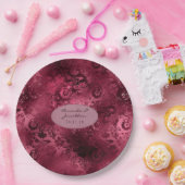 Bourgogne Glam Folie Glitter Damask Bruiloft Papieren Bordje (Feest)