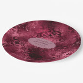 Bourgogne Glam Folie Glitter Damask Bruiloft Papieren Bordje (Gekanteld)